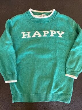 H&M Green Knit Crewneck Sweater Happy print size 3-4 Toddler
